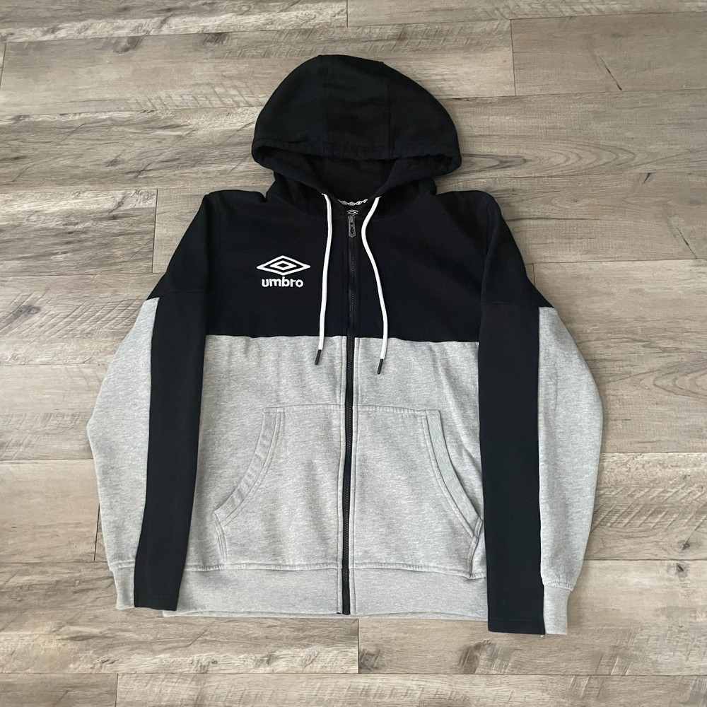 Umbro Zip Up Mens SweatShirt Hoodie Black Gray Size XL